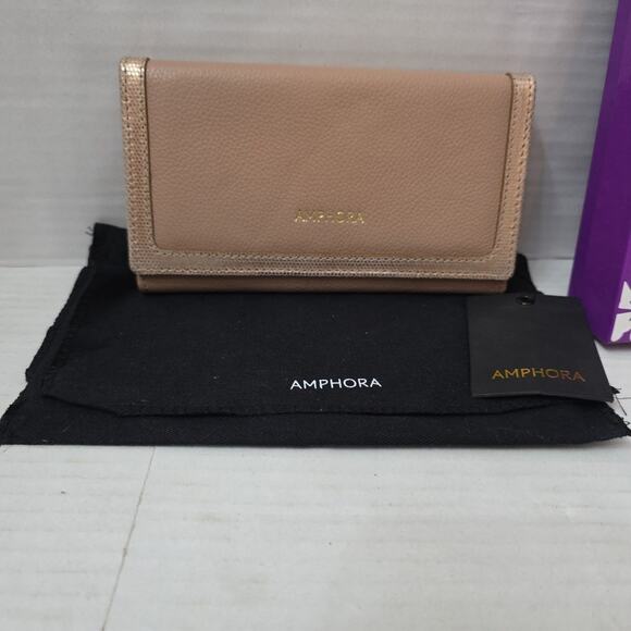 Amphora Leather & Fabric Checkbook Wallet Bi-Fold Pink 2 Tone New - Picture 6 of 8